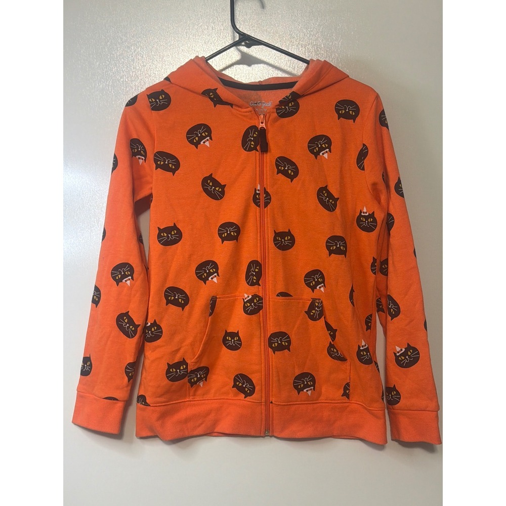 Cat & Jack Kids Orange Halloween Vampire Cat Full Zip Hoodie XL 14/16